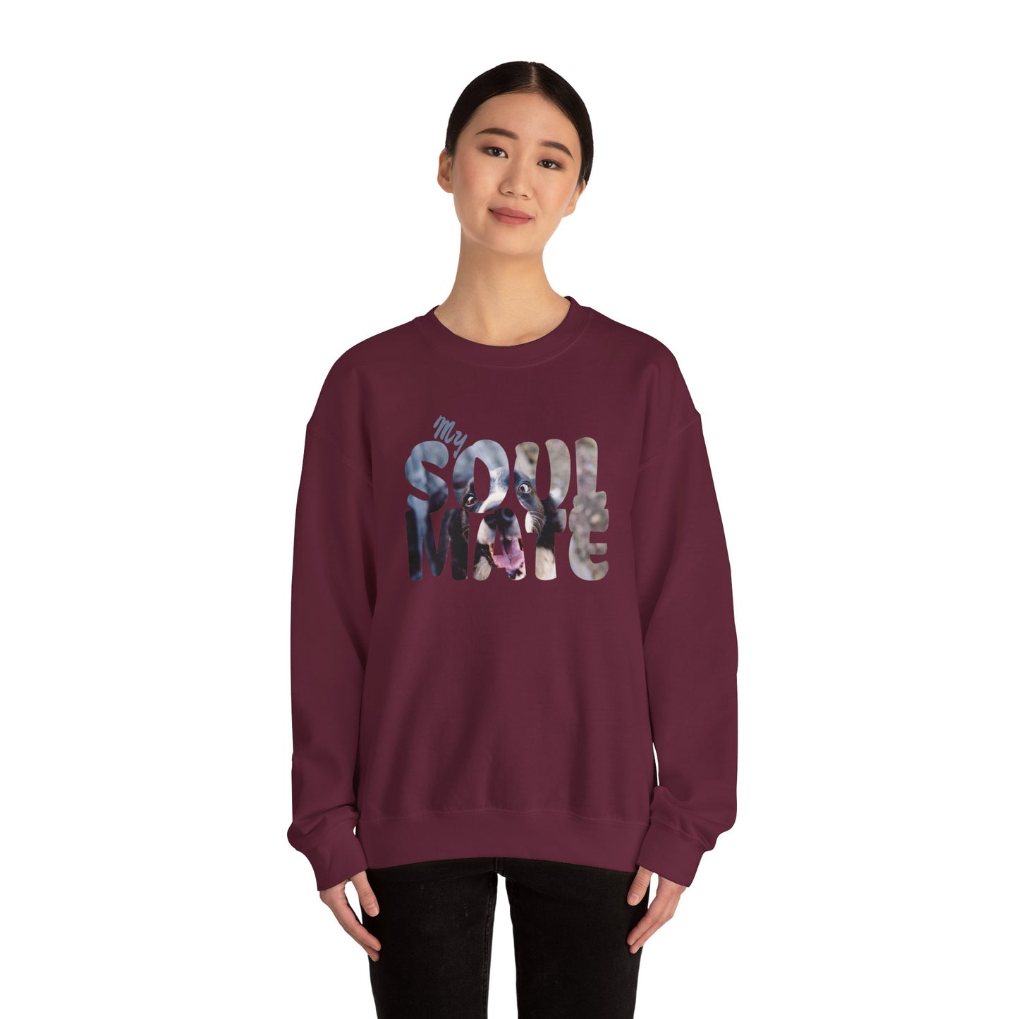 Dog My Soulmate Unisex Crewneck Sweatshirt Maroon color