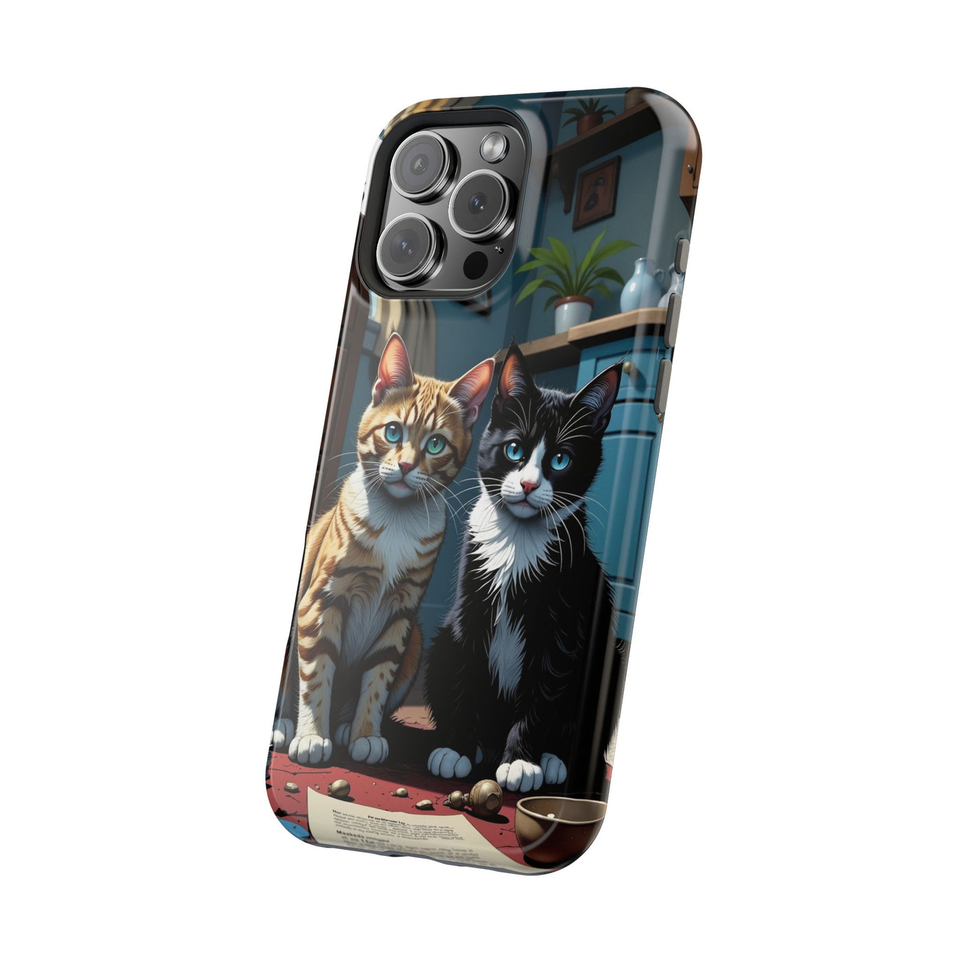 Cute Cats Magnetic Phone Case comic style 4, Cat Lover Gift, Impact-Resistant iPhone Case, Funny Pet Accessory, Unique Animal Design