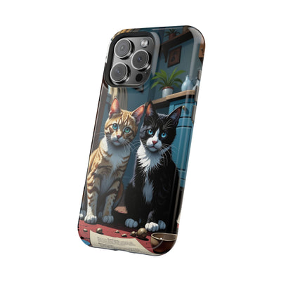 Cute Cats Magnetic Phone Case comic style 4, Cat Lover Gift, Impact-Resistant iPhone Case, Funny Pet Accessory, Unique Animal Design