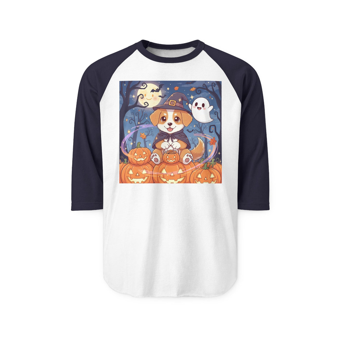 Halloween cute puppy anime style 3 Raglan Shirt, Cute Pet Shirt, Fall Apparel, Unisex Halloween Outfit, Gift for Dog Lovers, Spooky Season Tee