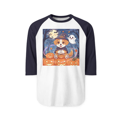 Halloween cute puppy anime style 3 Raglan Shirt, Cute Pet Shirt, Fall Apparel, Unisex Halloween Outfit, Gift for Dog Lovers, Spooky Season Tee