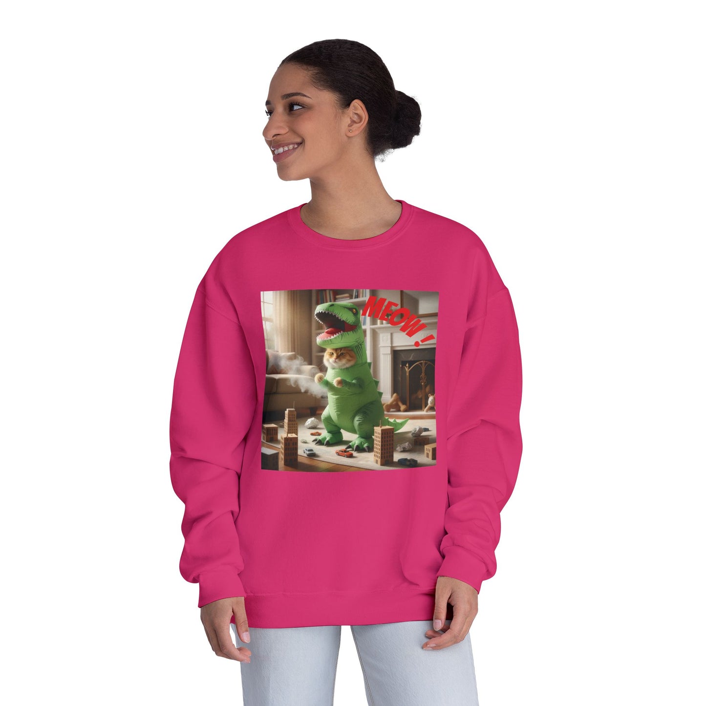 Tyrannosaurus Cat at home Unisex NuBlend Crewneck Sweatshirt