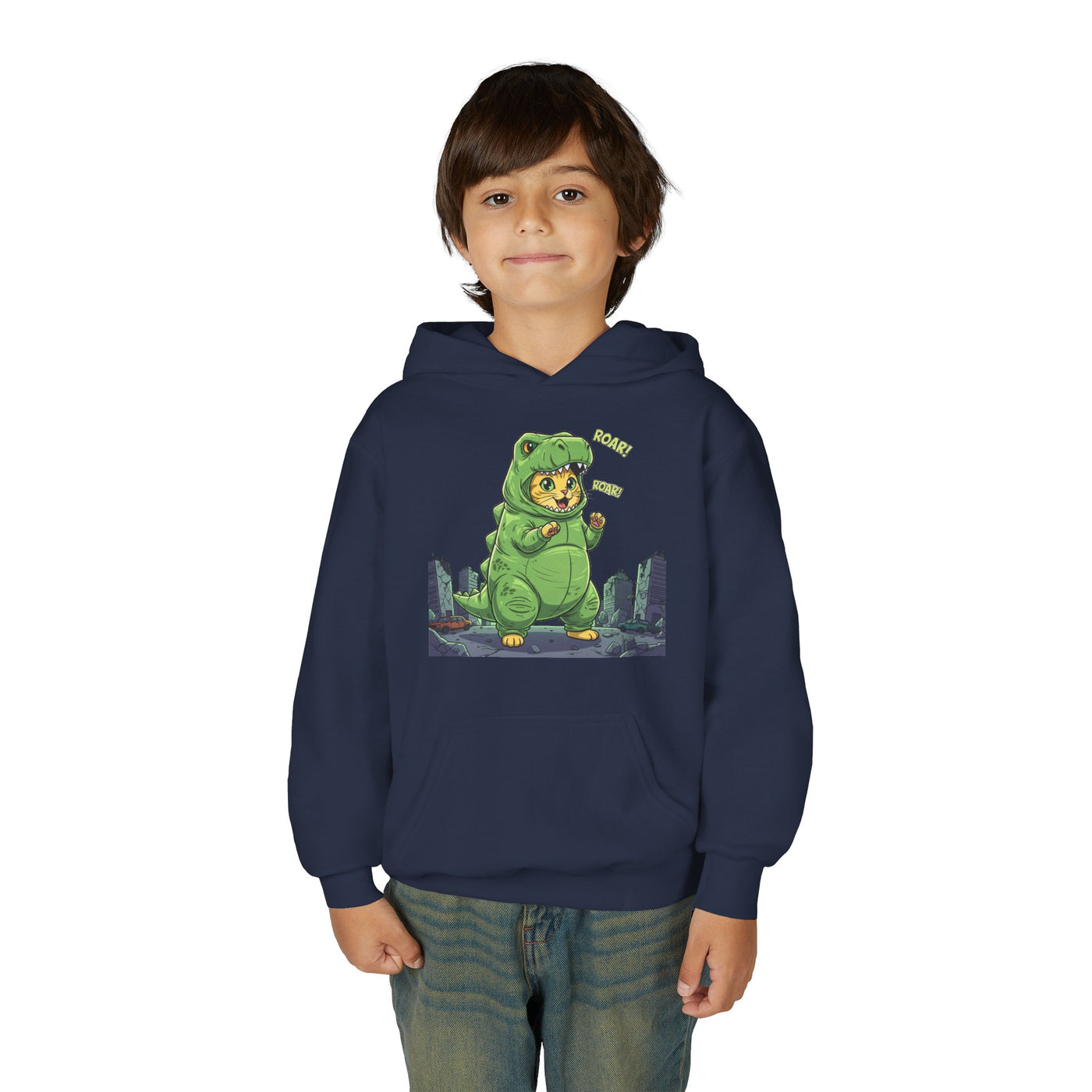 Cat cosplay Godzilla style 2 Unisex Kids Hoodie - Fun & Cozy Heavy Blend Sweatshirt with Cute Design