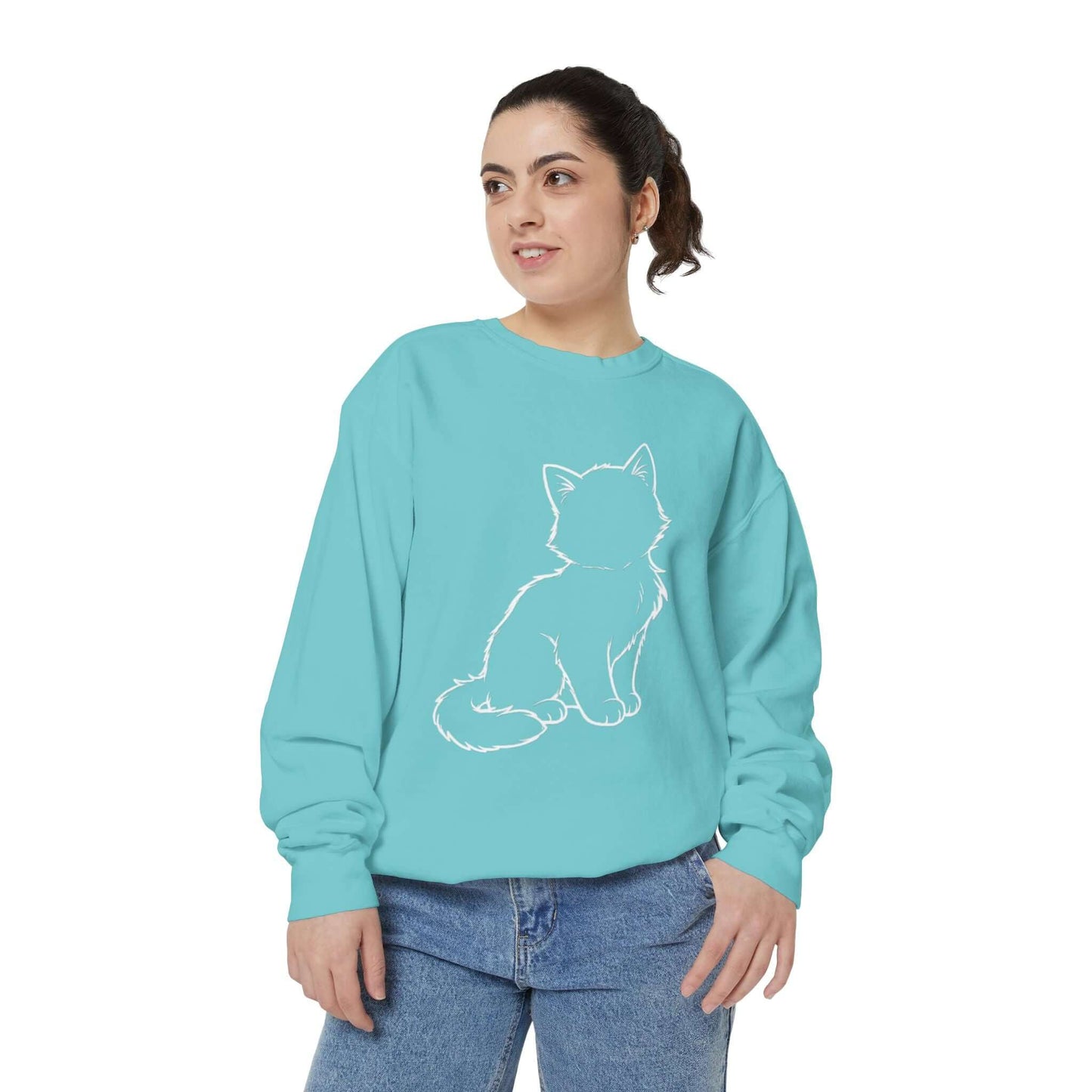 Sitting Cat Shadow Cozy Graphic Unisex Crewneck Sweatshirt style 1