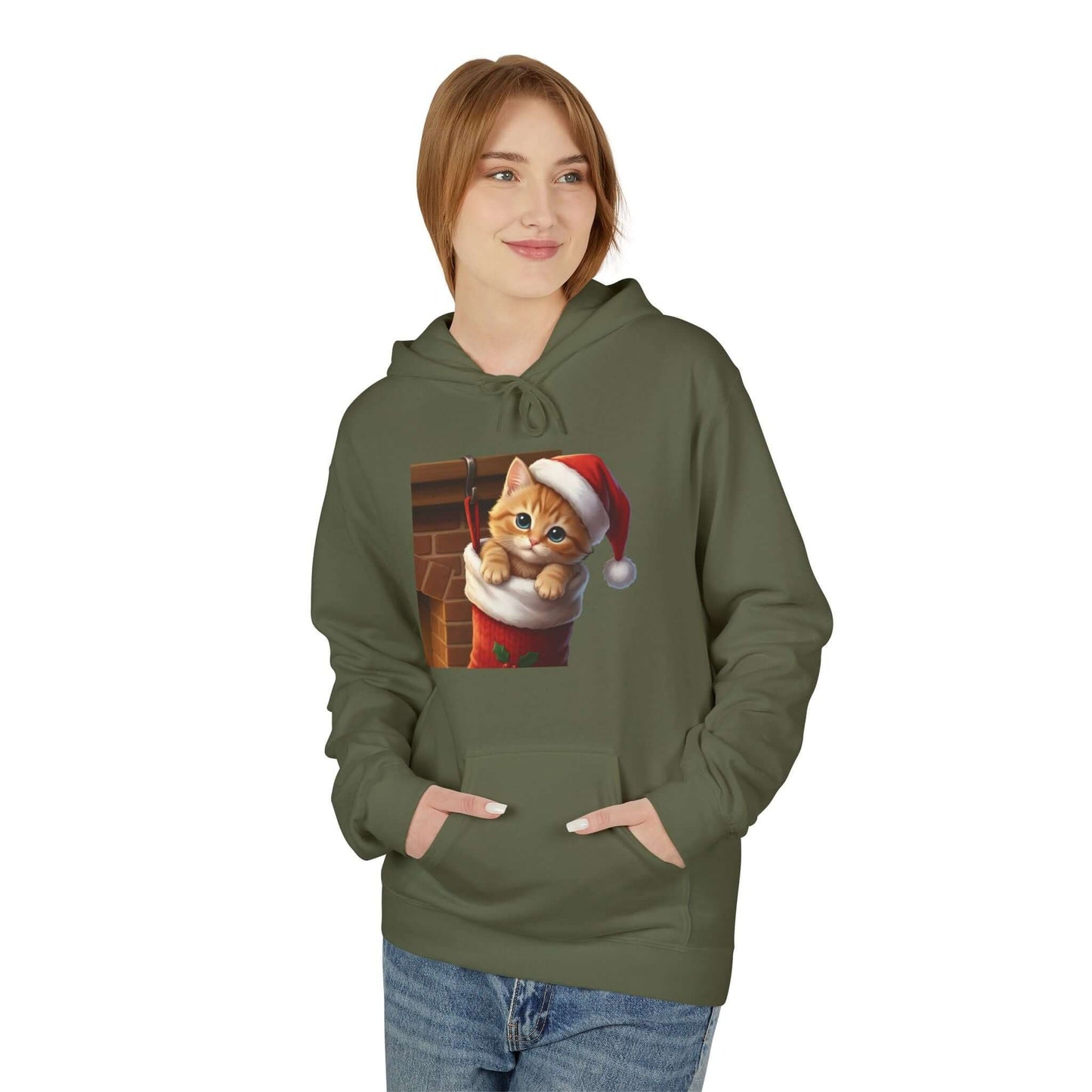 Kitten hiding in Christmas stocking Unisex Fleece Hoodie style 4