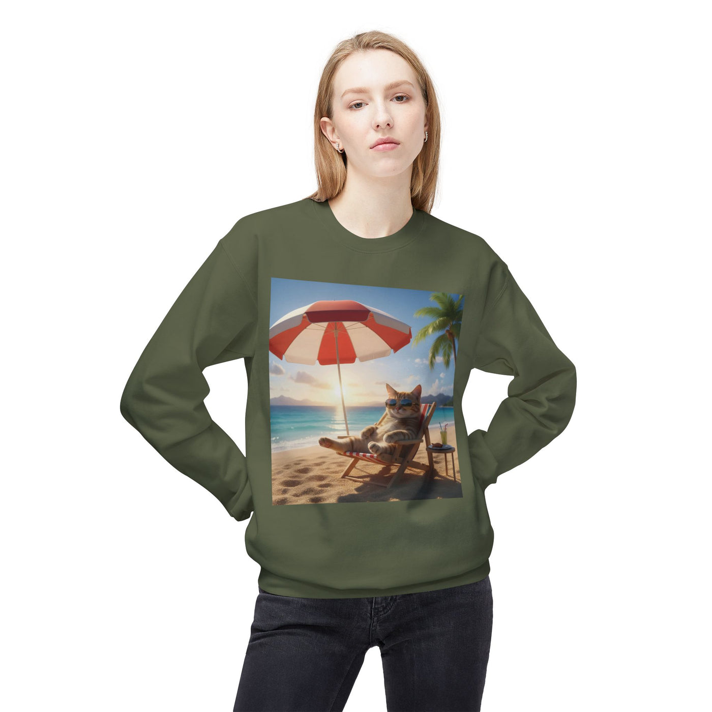 Beach Vibes Cat Crewneck Sweatshirt