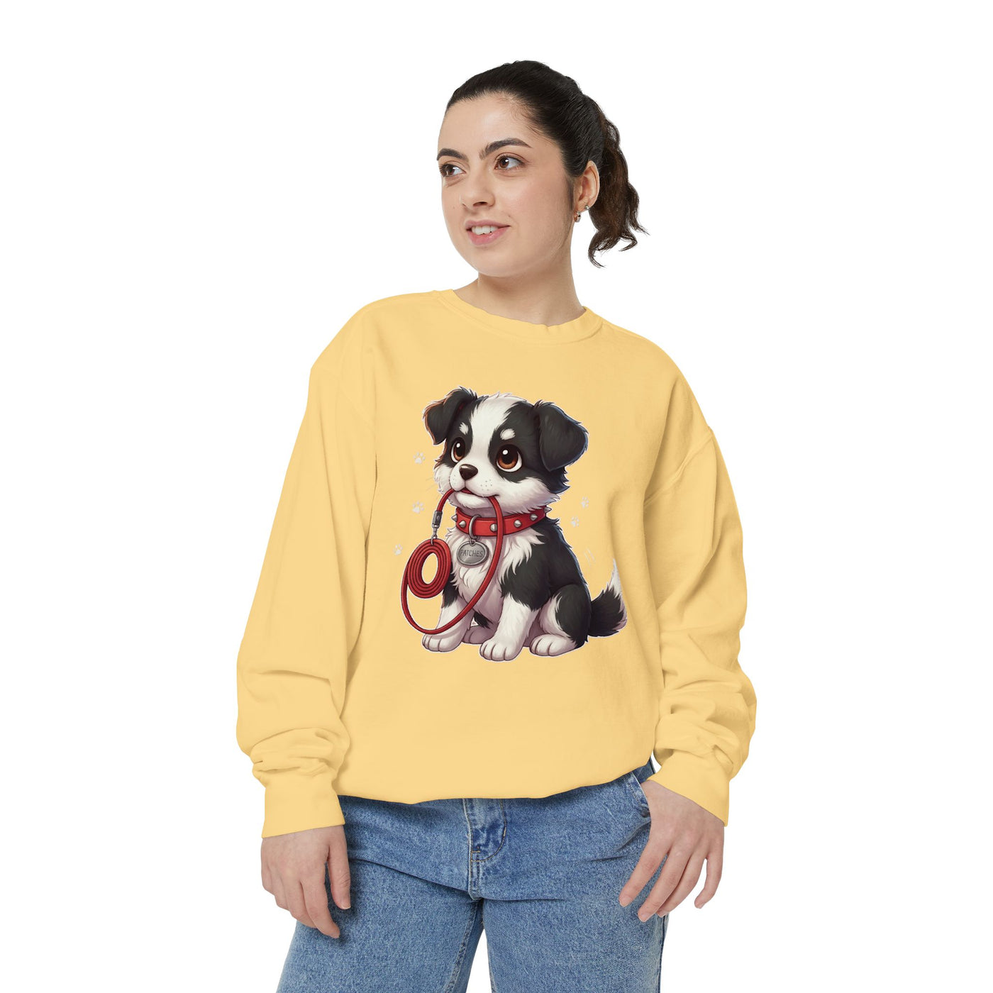 Cute Dog Walk Time style 1 Cozy Graphic Unisex Crewneck Sweatshirt