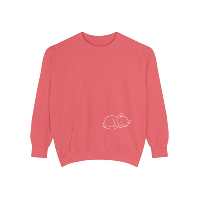 Sleeping cat (White) shadow style 2 Cozy Graphic Unisex Crewneck Sweatshirt