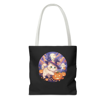 Halloween Cat anime style Tote Bag, Spooky Pet Lovers Gift, Boho Halloween Bag, Witchy Cat Tote, Fall Festivities Accessory