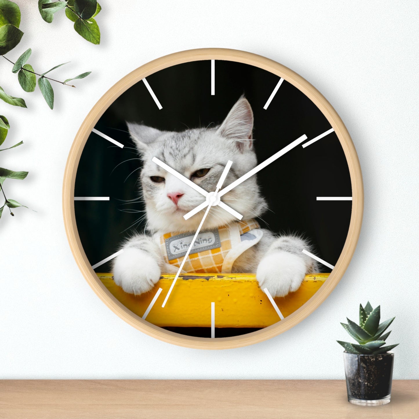 White Cat different colors Wall Clock