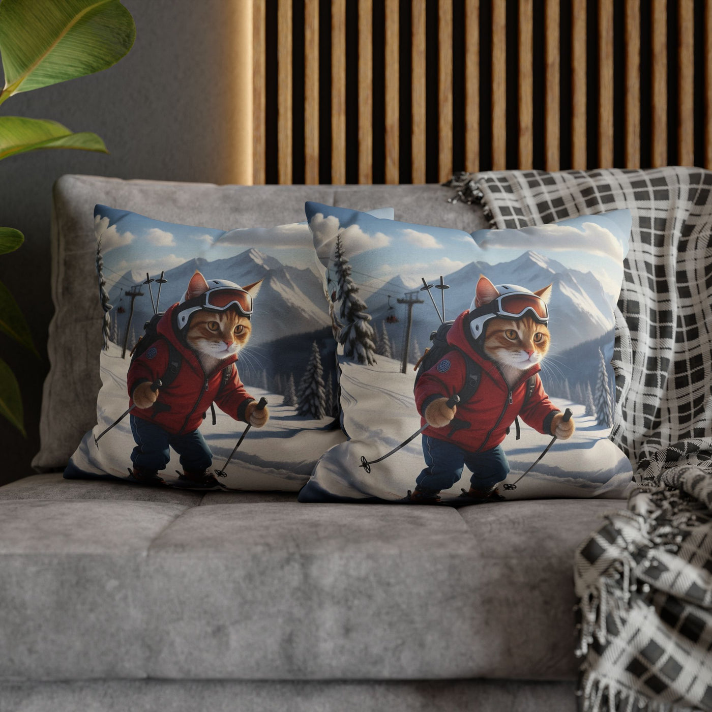 Skiing Cat Pillowcase - Fun & Cozy Decorative Pillowcase