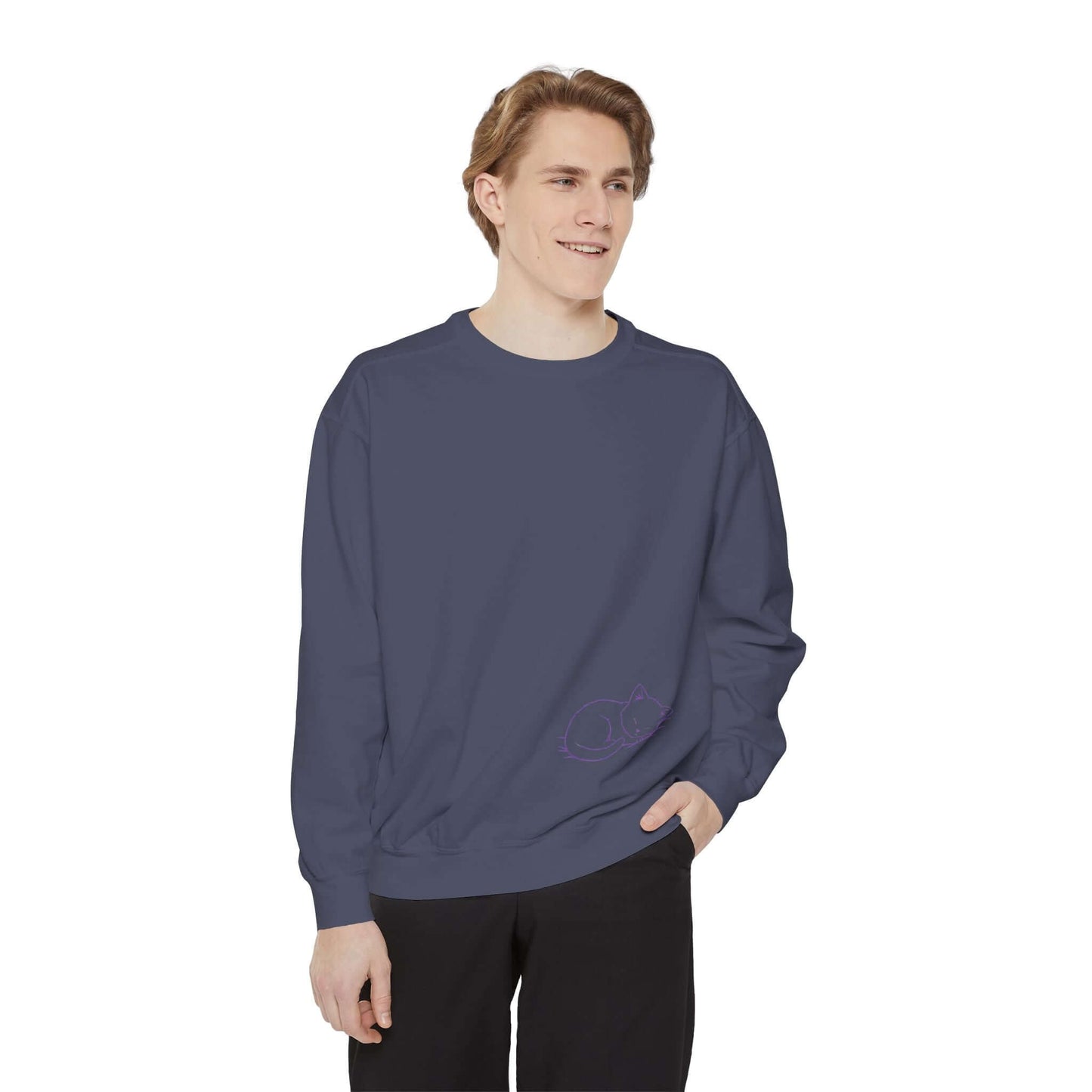 Sleeping cat shadow Graphic Unisex Crewneck Sweatshirt style 2 Purple