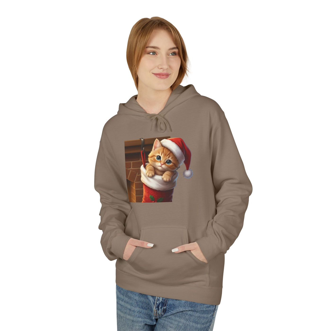 Adorable kitten hiding in Christmas stocking style 4 Cozy Graphic Unisex Midweight Softstyle Fleece Hoodie