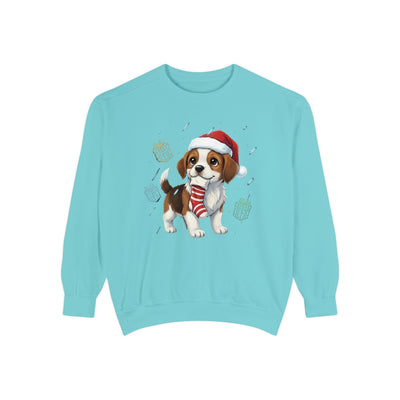 Cute Puppy waiting for Christmas presents style 6 Cozy Graphic Unisex Crewneck Sweatshirt