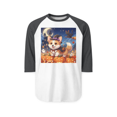 Halloween cute puppy anime style 4 Raglan Shirt, Cute Pet Shirt, Fall Apparel, Unisex Halloween Outfit, Gift for Dog Lovers, Spooky Season Tee