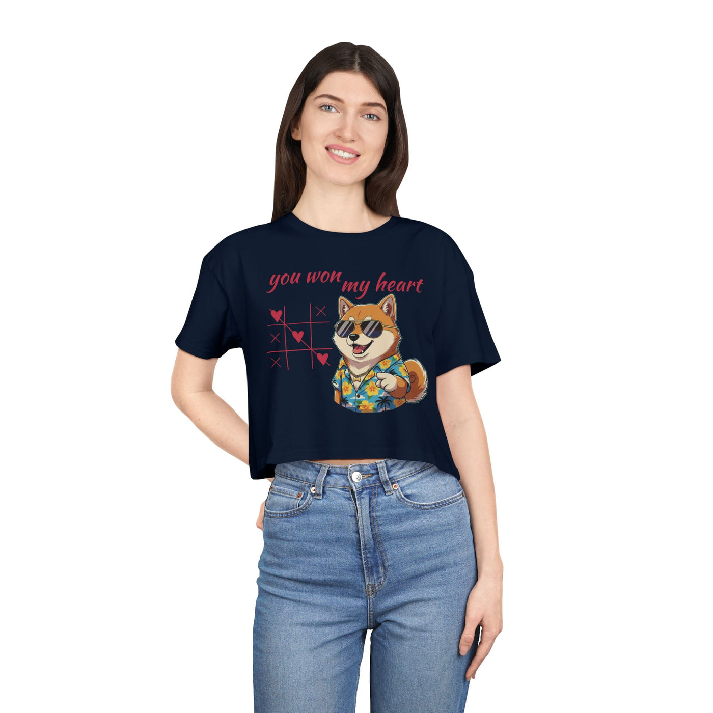 Cute Graphic Crop Tee - 'You Won My Heart', Women's Fashion, Gift for Animal Lovers, Casual Outfit, Summer Style, Funny Shirt