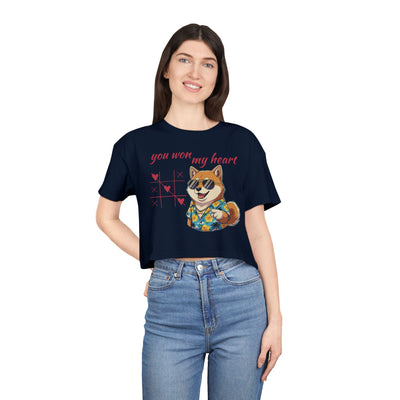 Cute Graphic Crop Tee - 'You Won My Heart', Women's Fashion, Gift for Animal Lovers, Casual Outfit, Summer Style, Funny Shirt