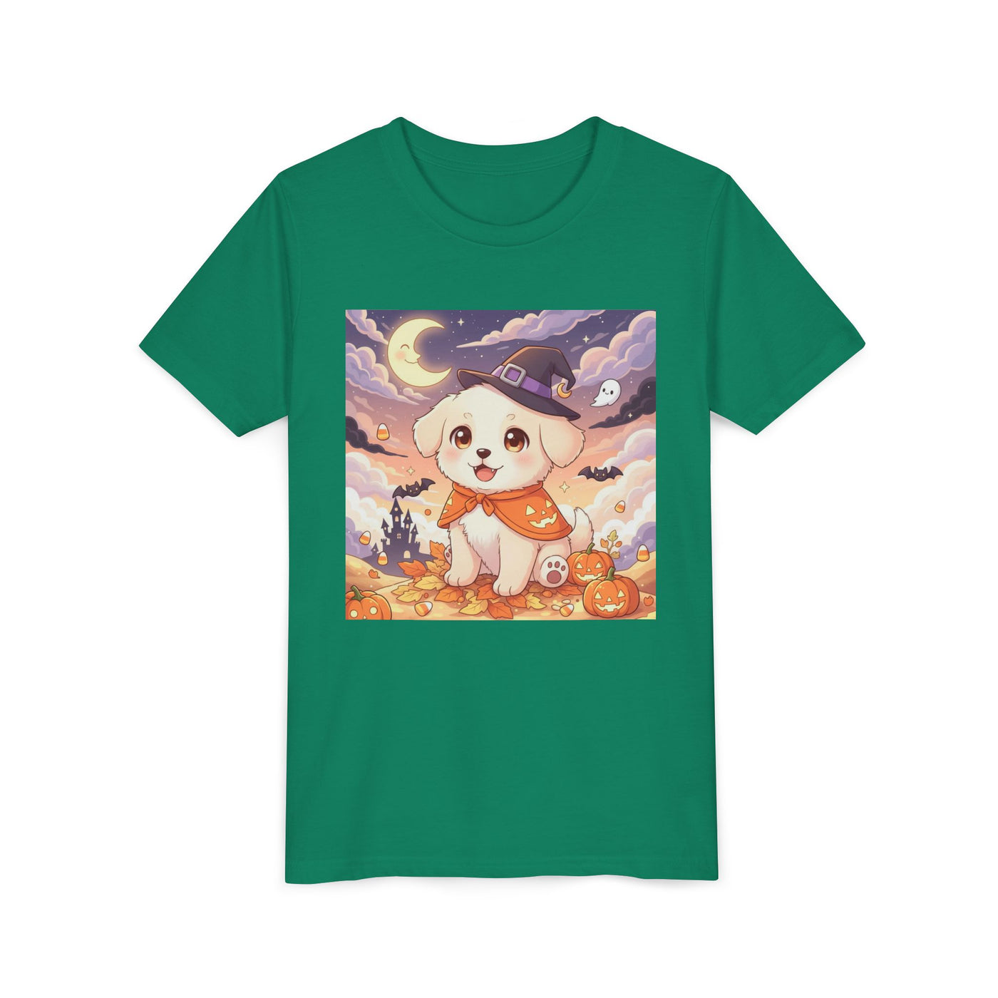 Halloween cute puppy anime style 2 Youth Tee, Short Sleeve T-Shirt, Kids Halloween Apparel, Cute Dog Tee, Fall Outfit for Children
