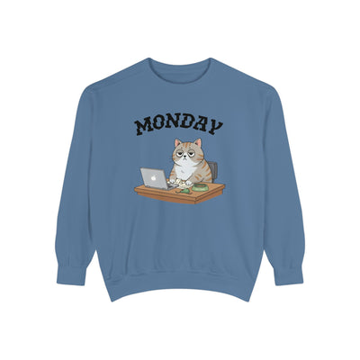 Monday Face Cat Stares Blankly Unisex Crewneck Sweatshirt style 4
