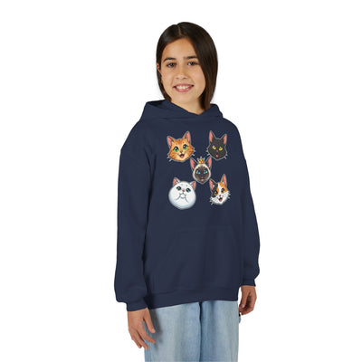 Cute Cat Heads Unisex Youth Hoodie, Fun Pet Lover Sweater, Kids Gift, Animal Lover Apparel, Perfect for Birthdays & Holidays