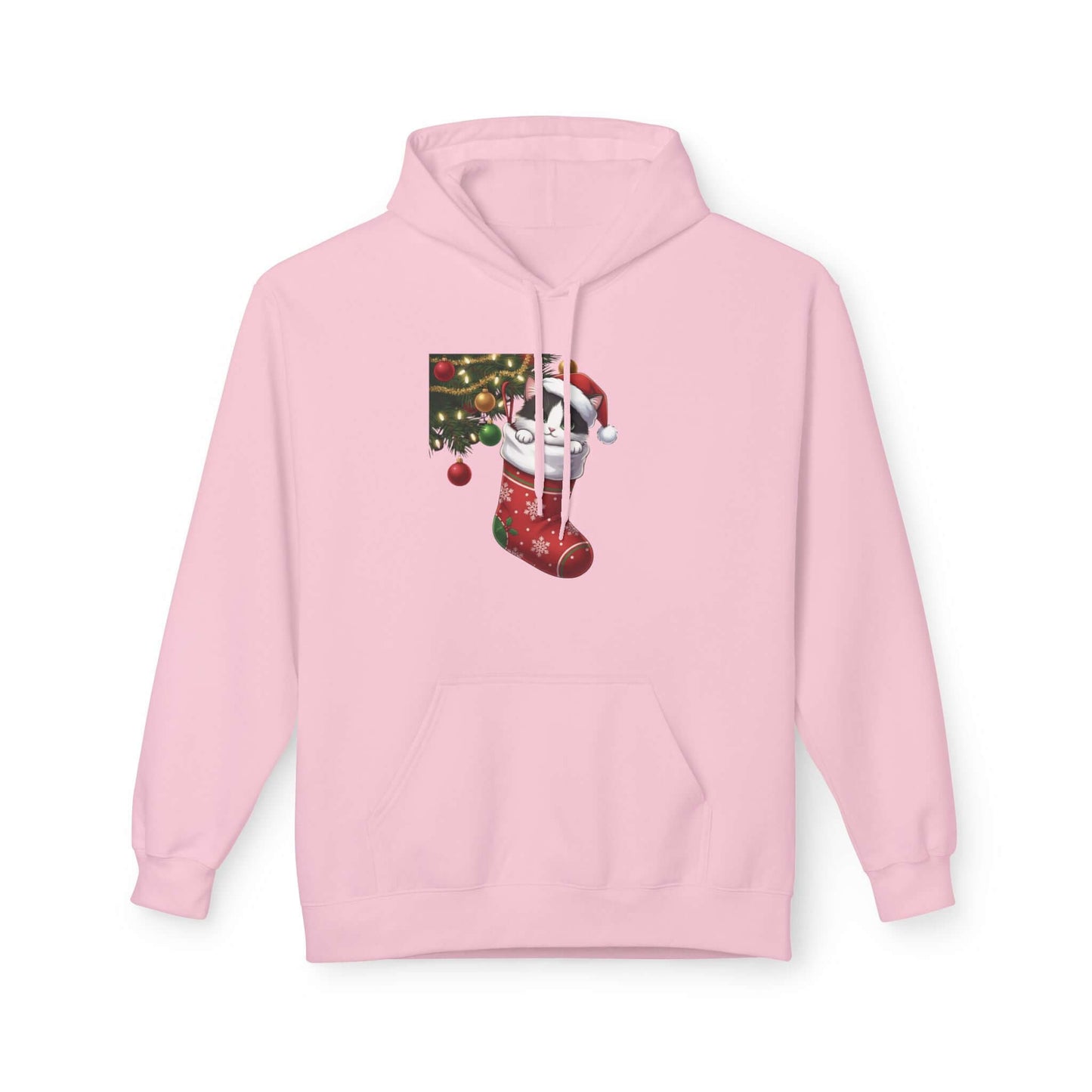 Kitten hiding in Christmas stocking Unisex Fleece Hoodie style 1