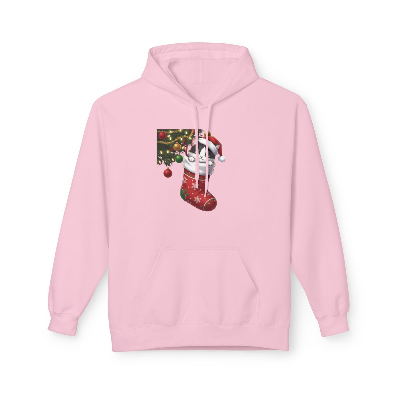Adorable kitten hiding in Christmas stocking style 1 Cozy Graphic Unisex Midweight Softstyle Fleece Hoodie
