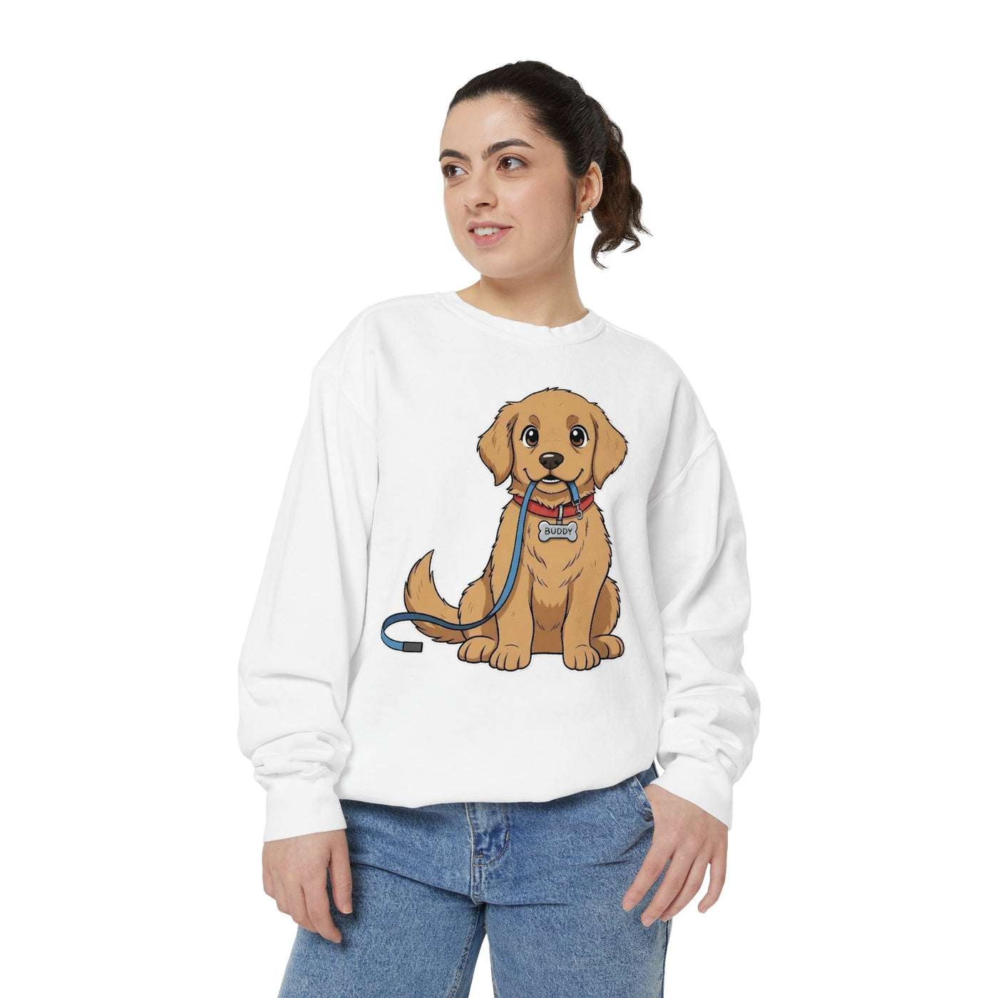 Cute Dog Walk Time style 2 Cozy Graphic Unisex Crewneck Sweatshirt