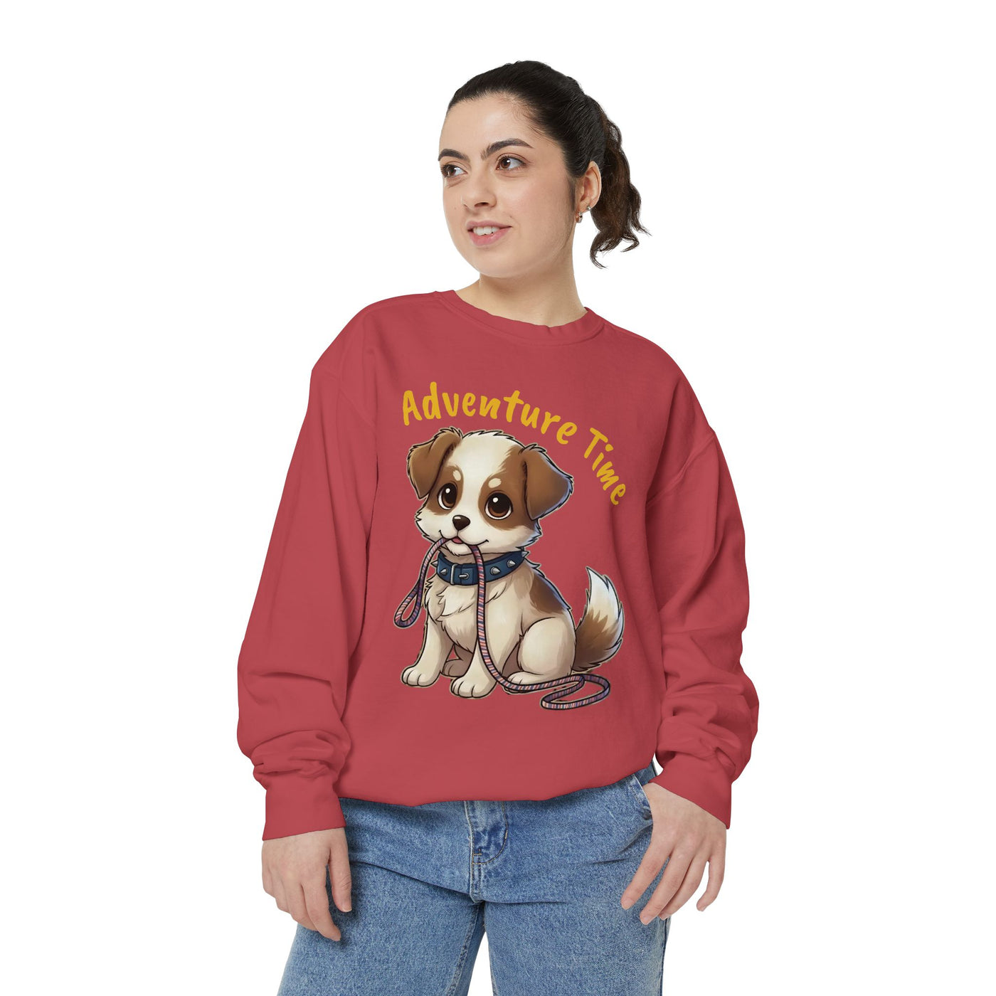 Cute Dog Walk Time style 4 Cozy Graphic Unisex Crewneck Sweatshirt