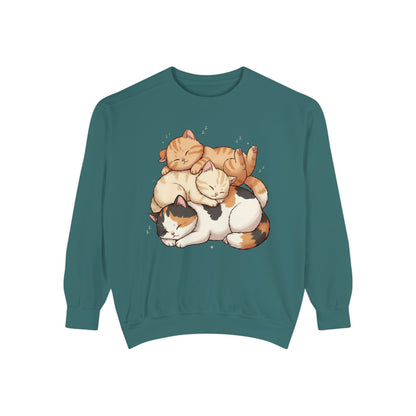 3 Cute Sleeping Cats Cozy Graphic Unisex Crewneck Sweatshirt style 1