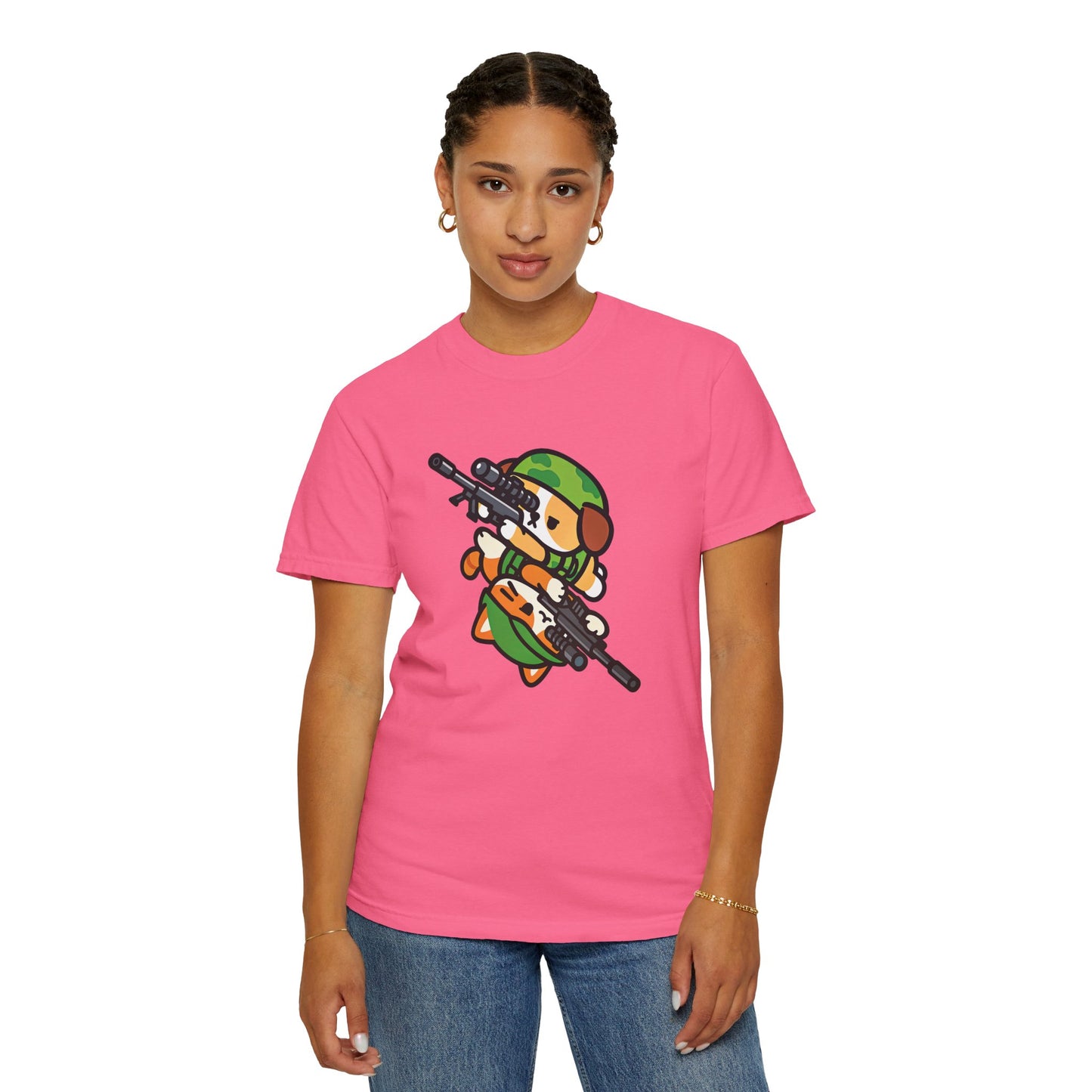 Cute Soldier Sniper Dog & Cat Unisex Graphic T-Shirt