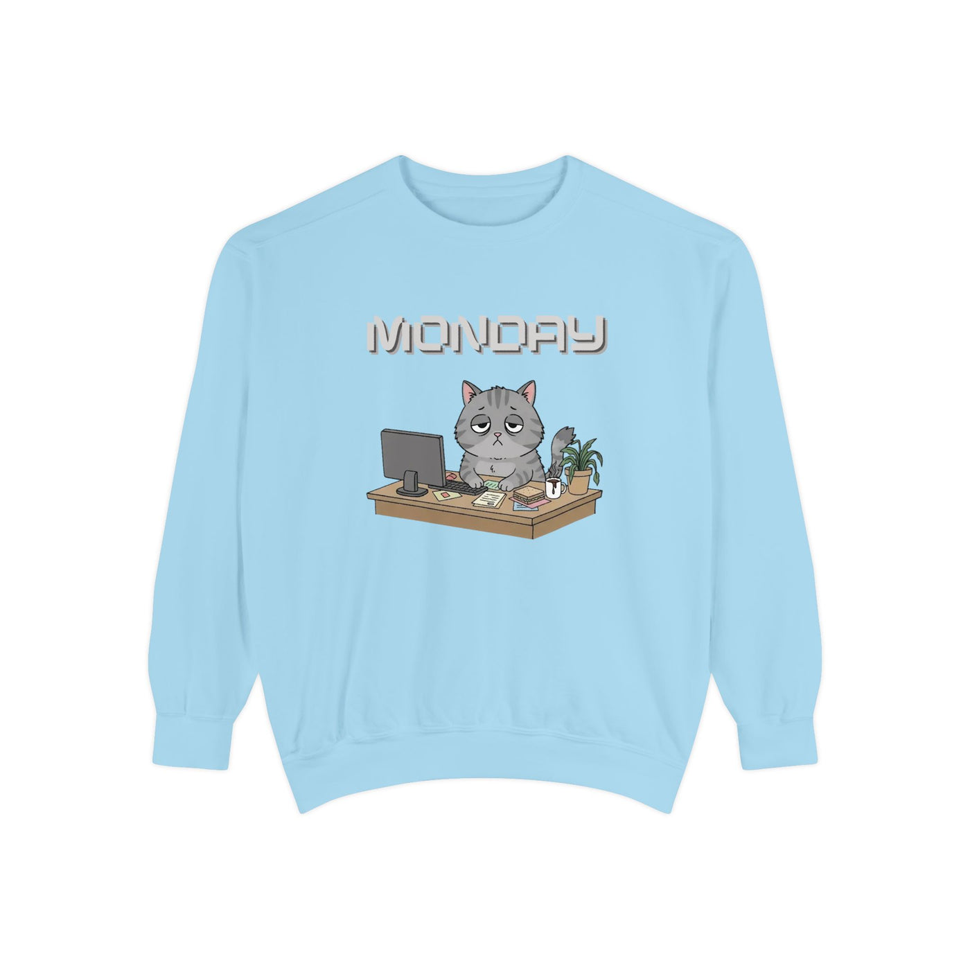 Monday Face Cat Stares Blankly Unisex Crewneck Sweatshirt style 2