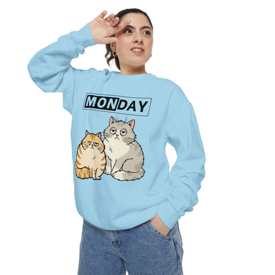 Monday Face Cat Stares Blankly Unisex Crewneck Sweatshirt style 1