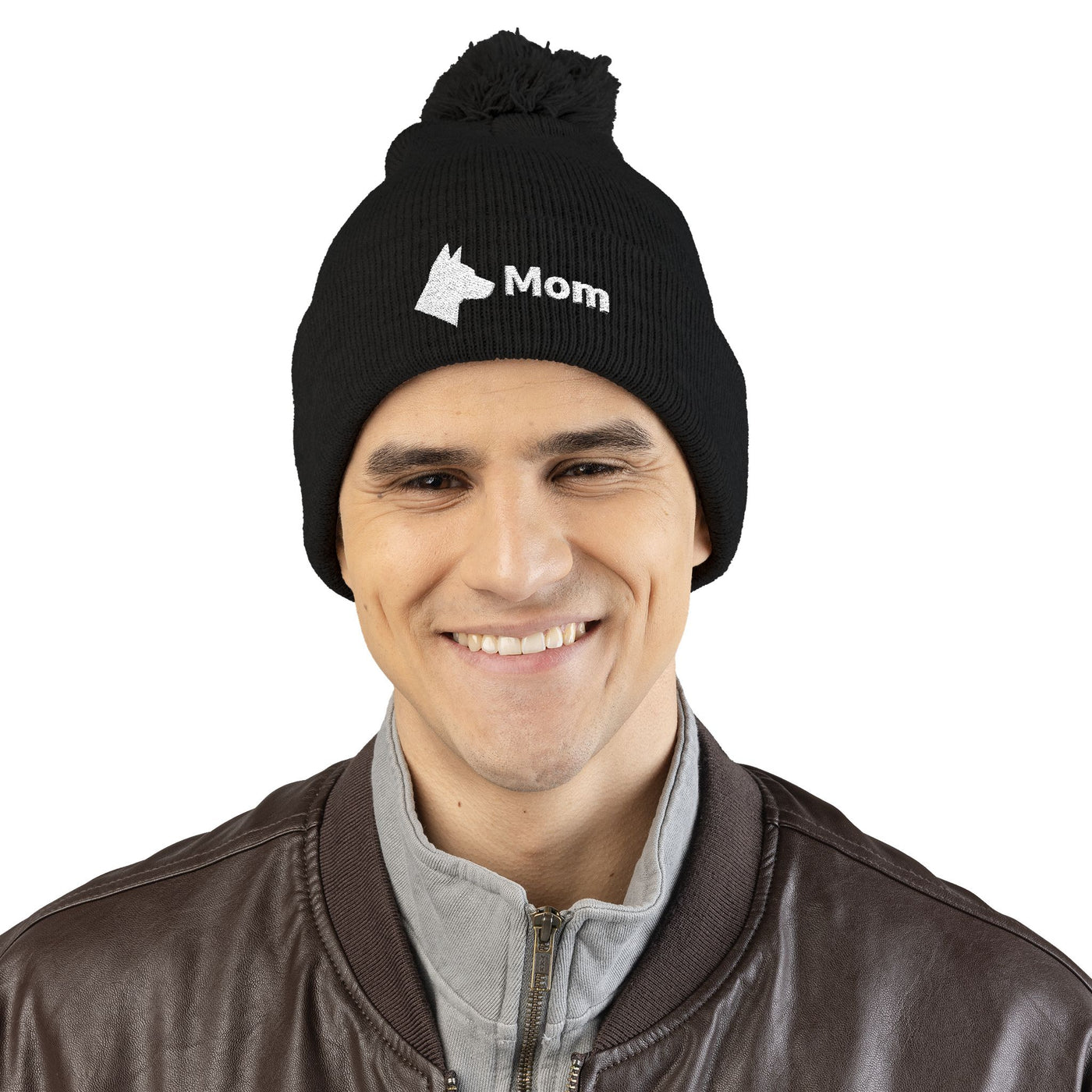 Embroidered Dog Mom Pom-Pom Knit Cap