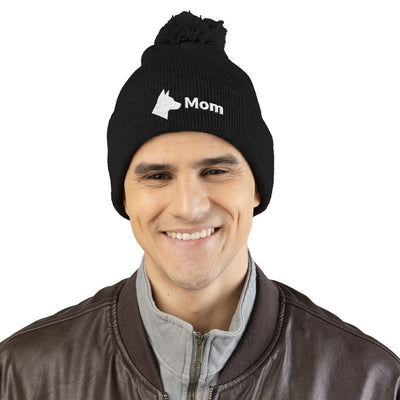 Embroidered Dog Mom Pom-Pom Knit Cap