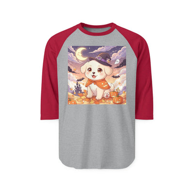 Halloween cute puppy anime style 2 Raglan Shirt, Cute Pet Shirt, Fall Apparel, Unisex Halloween Outfit, Gift for Dog Lovers, Spooky Season Tee