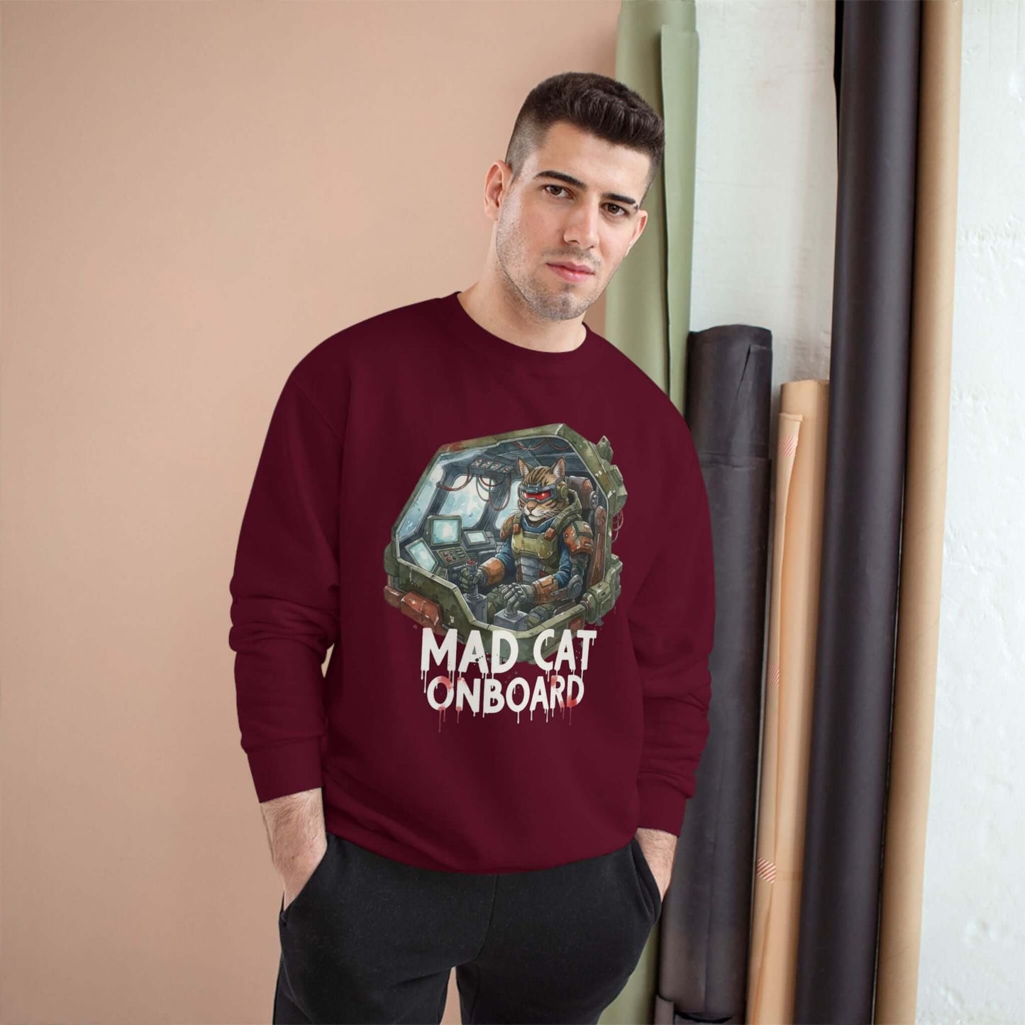 Mad Cat Onboard Graphic Champion Crewneck Sweatshirt style 1