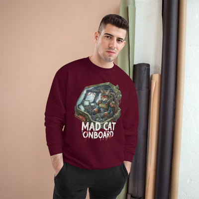 Mad Cat Onboard Graphic style 1 Champion Crewneck Sweatshirt for Gamers & Sci‑Fi Fans