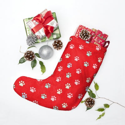 Festive Cat Paw Print Christmas Stockings
