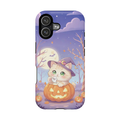 Halloween cute kitten anime style 1 Magnetic Phone Case, Cat Lover Gift, Impact-Resistant iPhone Case, Funny Pet Accessory, Unique Animal Design