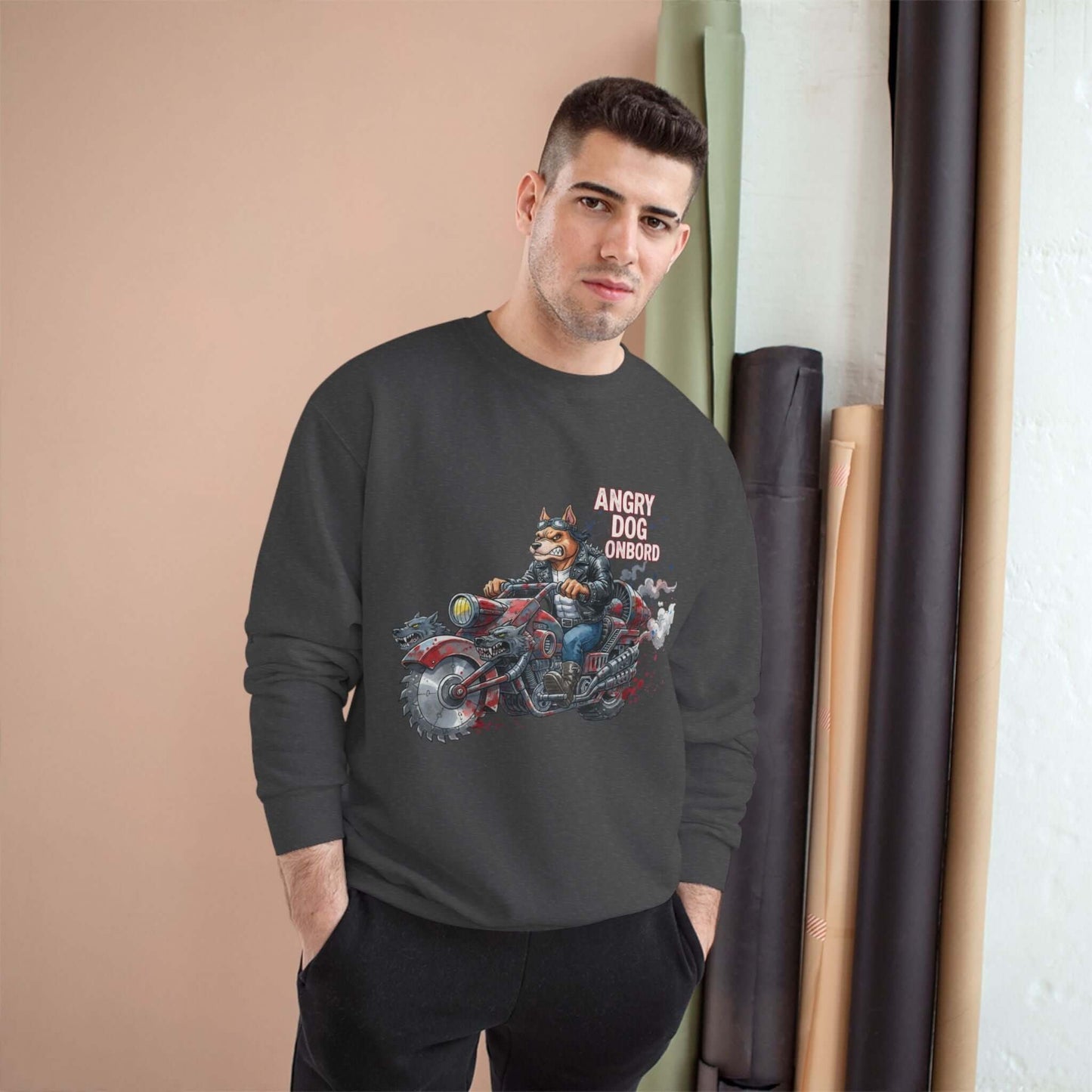 Angry Dog Onboard Graphic Champion Crewneck Sweatshirt style 3