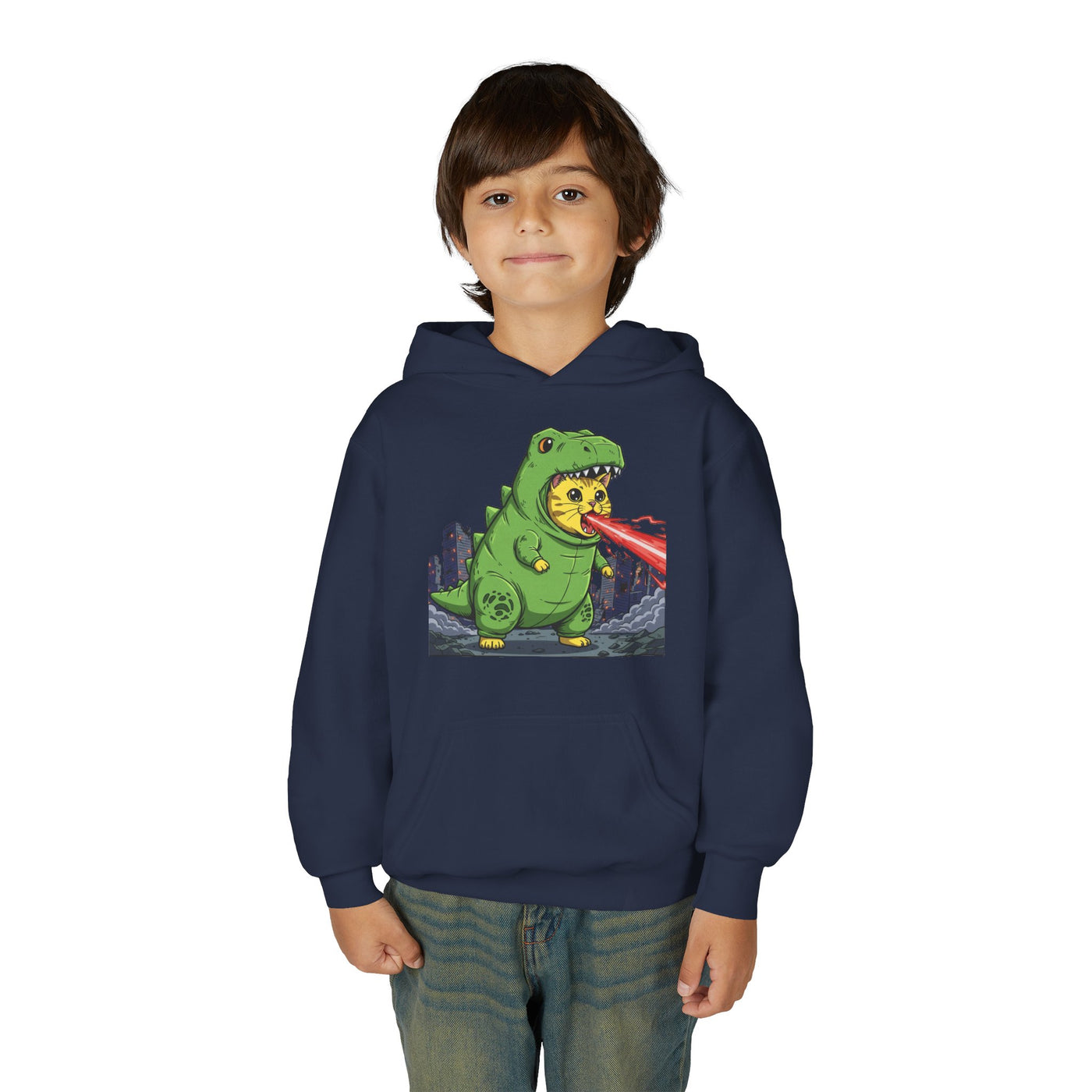Cat cosplay Godzilla style 4 Unisex Kids Hoodie - Fun & Cozy Heavy Blend Sweatshirt with Cute Design