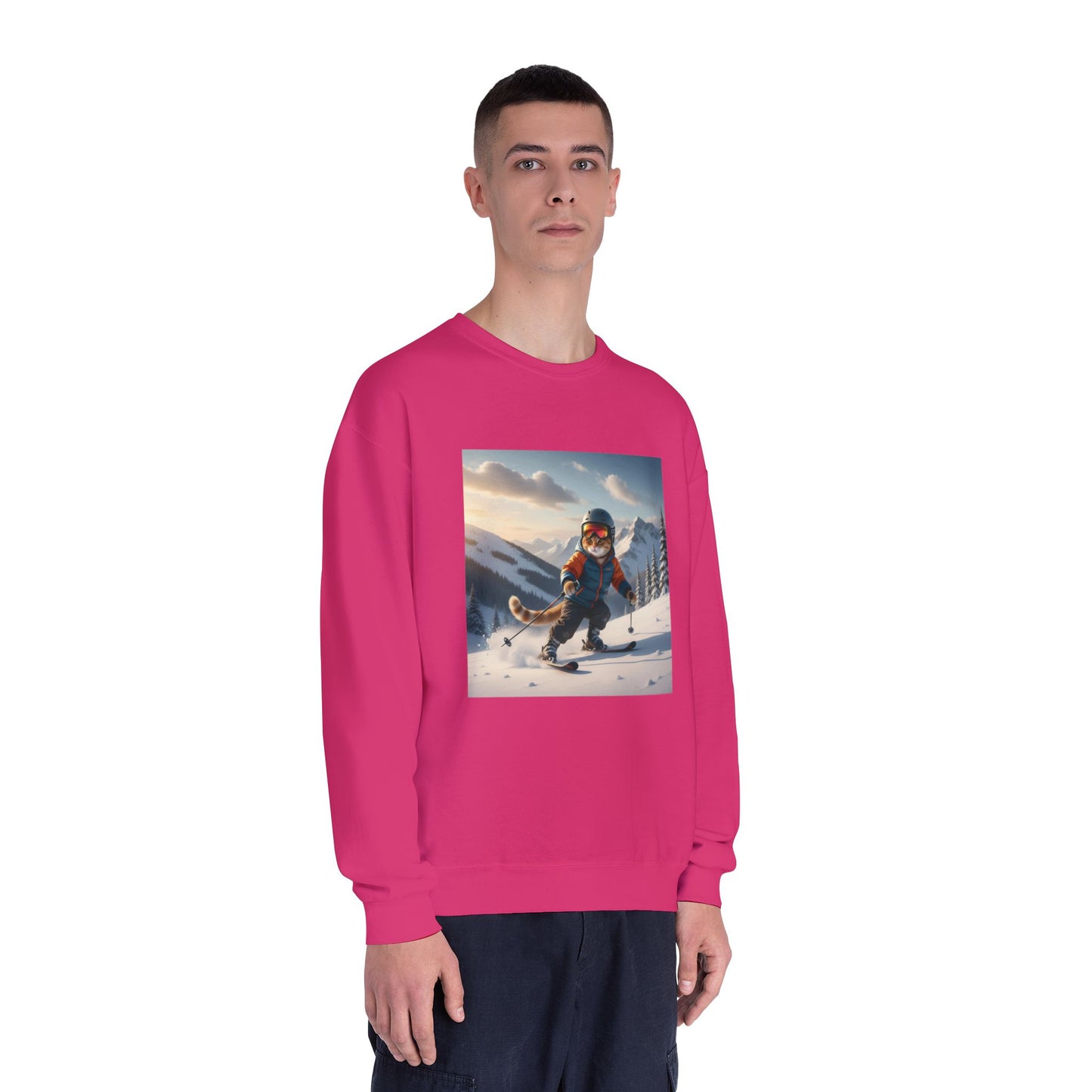 Skiing Cat Graphic Unisex NuBlend Crewneck Sweatshirt