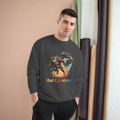Mad Cat Onboard Graphic style 2 Champion Crewneck Sweatshirt for Gamers & Sci‑Fi Fans
