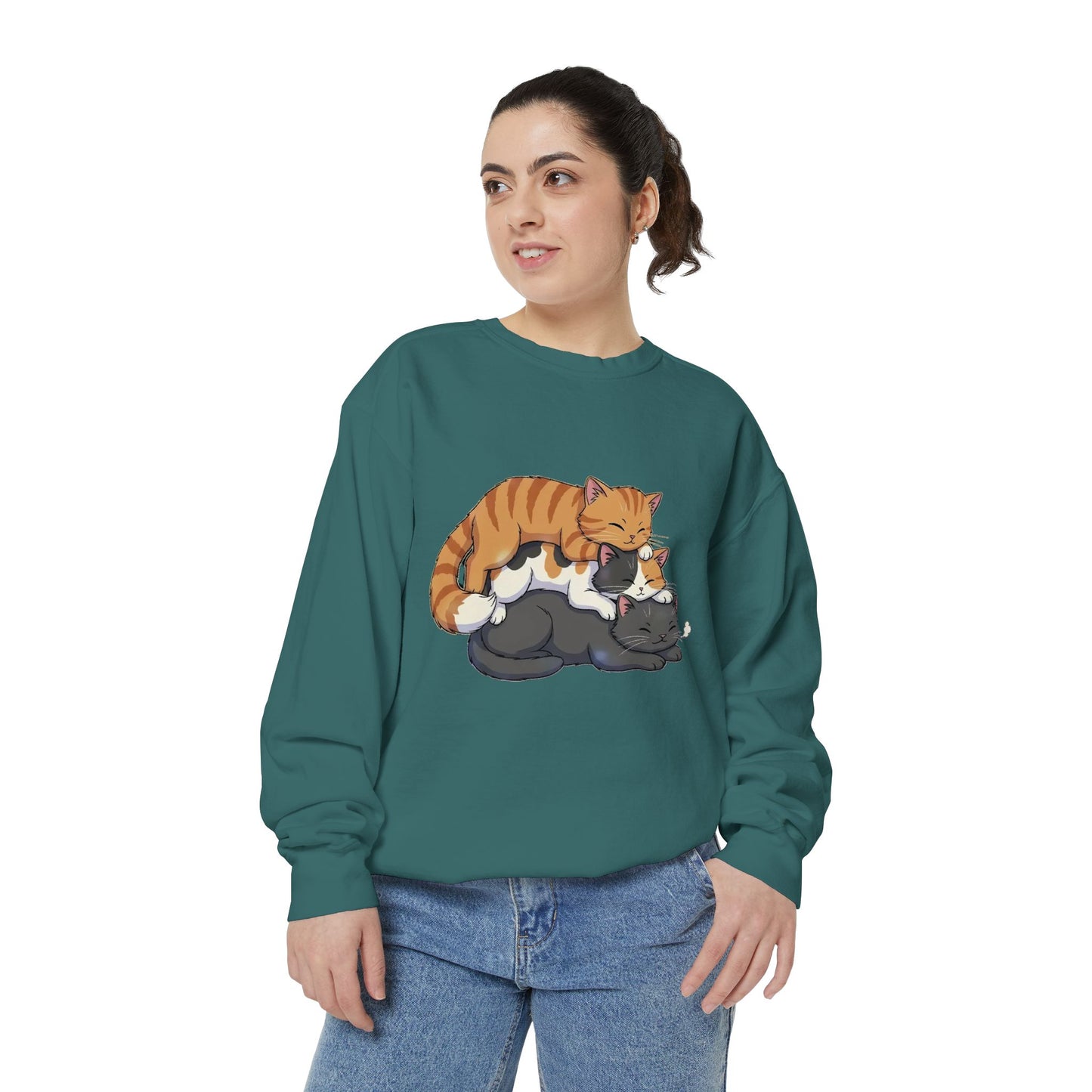 3 Cute Sleeping Cats Cozy Graphic Unisex Crewneck Sweatshirt style 6