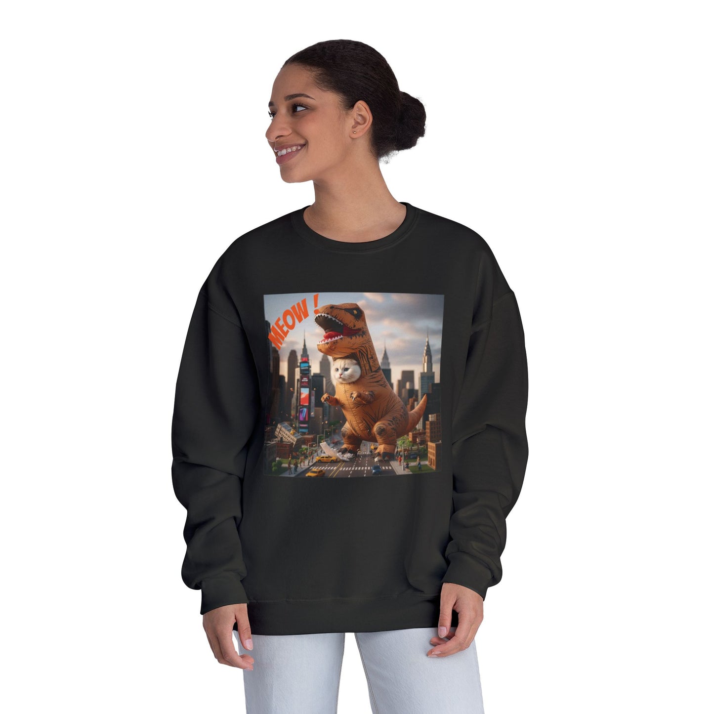 Tyrannosaurus Cat in city Unisex NuBlend Sweatshirt style 1