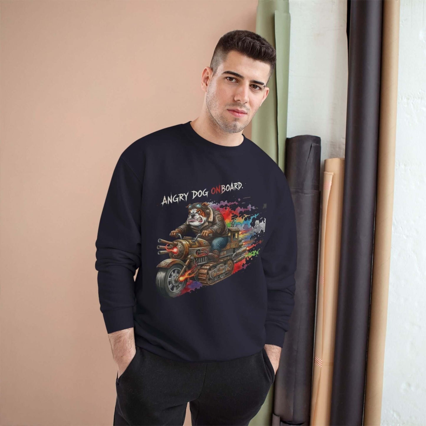 Angry Dog Onboard Graphic Champion Crewneck Sweatshirt style 1