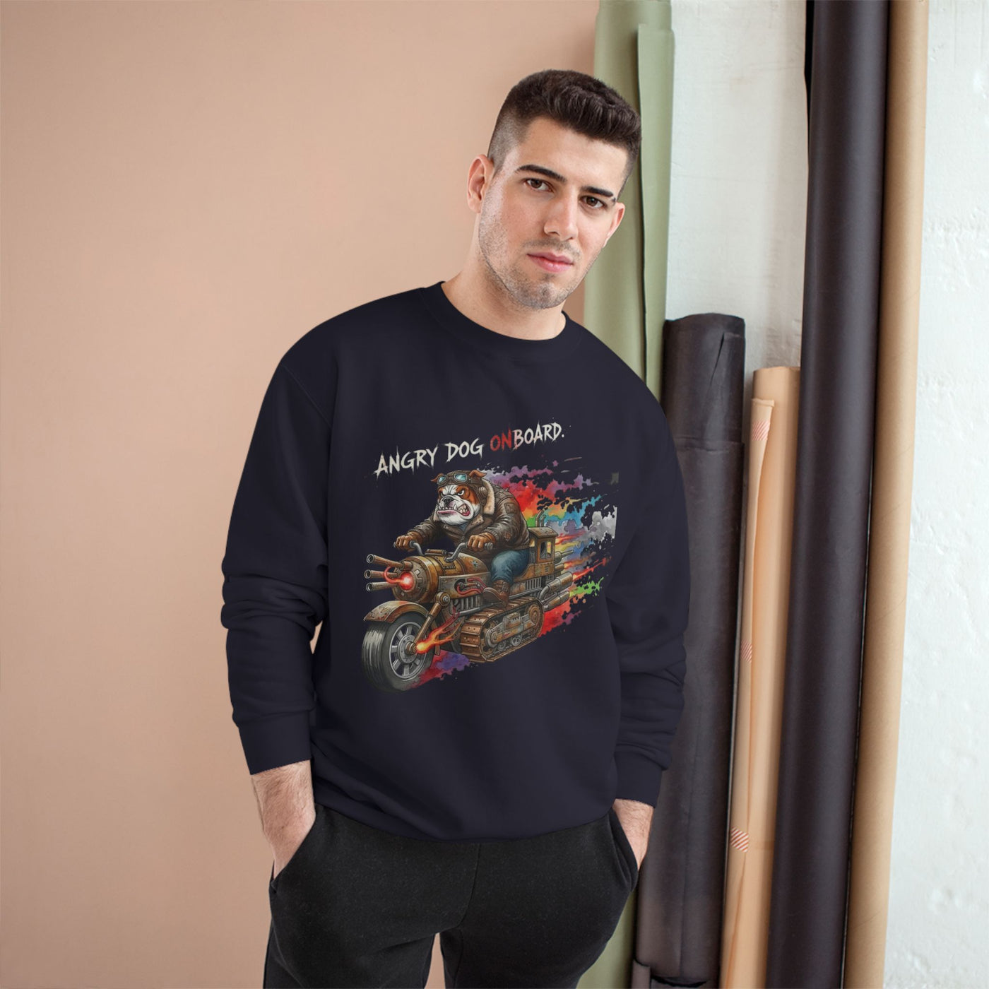 Angry Dog Onboard Graphic style 1 Champion Crewneck Sweatshirt for Gamers & Sci‑Fi Fans