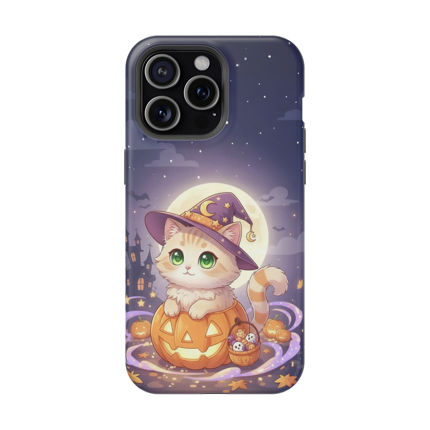 Halloween cute kitten anime style 4 Magnetic Phone Case, Cat Lover Gift, Impact-Resistant iPhone Case, Funny Pet Accessory, Unique Animal Design