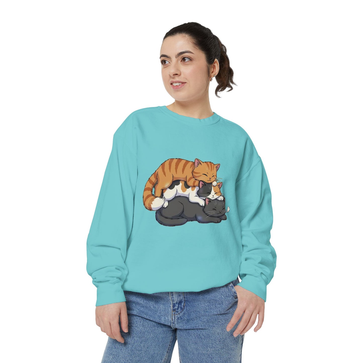 3 Cute Sleeping Cats Cozy Graphic Unisex Crewneck Sweatshirt style 6
