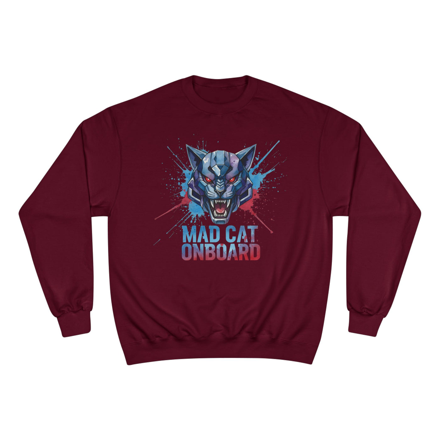 Mad Cat Onboard Graphic style 3 Champion Crewneck Sweatshirt for Gamers & Sci‑Fi Fans